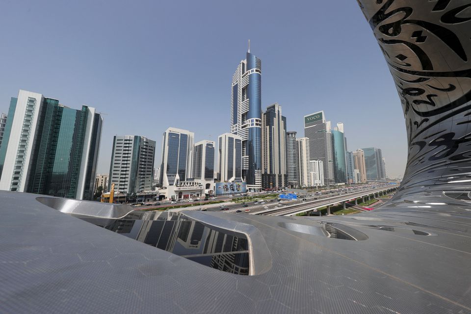 A view of the downtown skyline is seen from the Museum of the Future in Dubai, United Arab Emirates, February 23, 2022. (REUTERS/Christopher Pike)