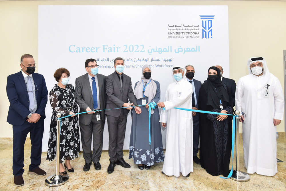 University of Doha for Science and Technology President Dr. Salem Al Naemi inaugurating the Career Fair along with other officials, yesterday.