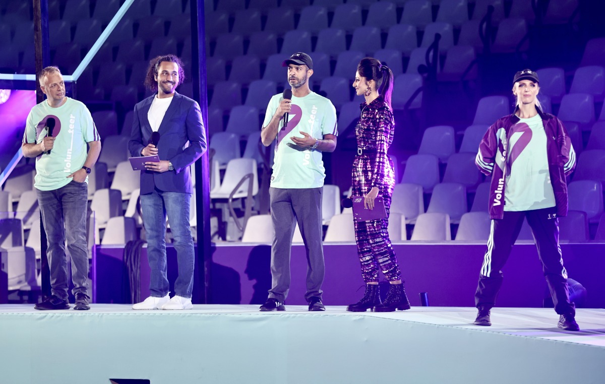 CEO of FIFA World Cup Qatar 2022, Nasser Al Khater, speaking at a volunteers orientation event held at Lusail Stadium, in Lusail, yesterday. 