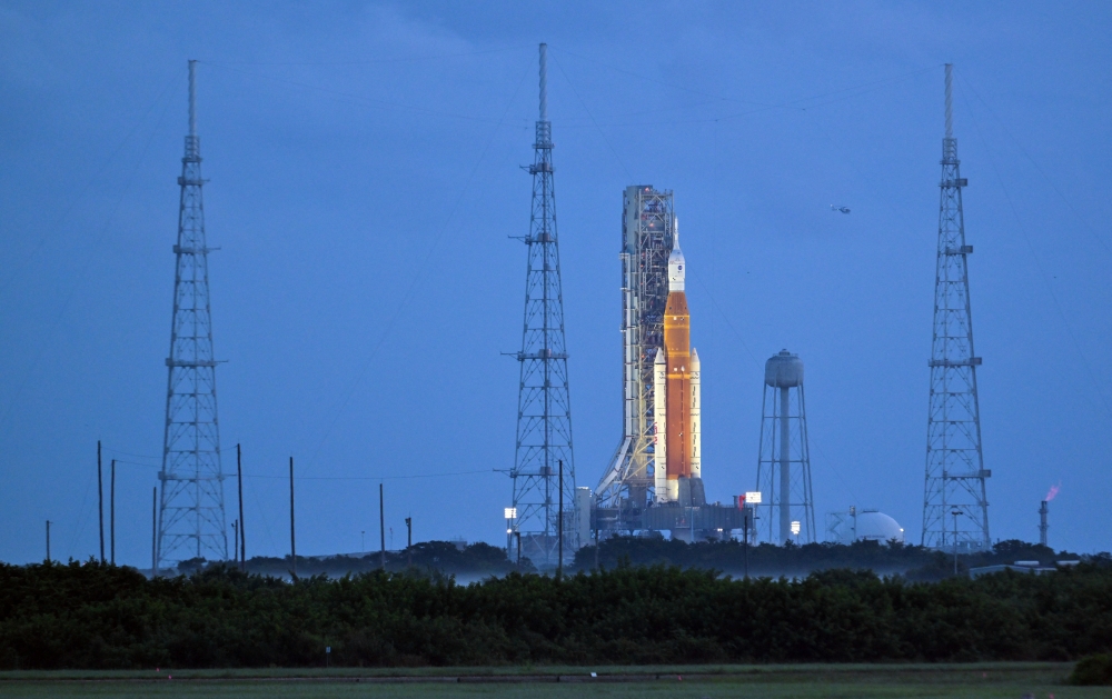 NASA's next-generation moon rocket, the Space Launch System (SLS) with the Orion crew capsule perched on top, stands on launch complex 39B as it is prepared for launch for the Artemis 1 mission at Cape Canaveral, Florida, on September 3, 2022. REUTERS/Steve Nesius