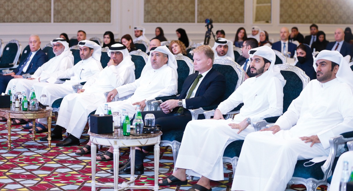 Dr. Hashim Al Sayed (4th left), Chairman of QCPA, with other officials and speakers during the conference at the Ritz Carlton Doha, yesterday. PIC: Rajan Vadakkemuriil