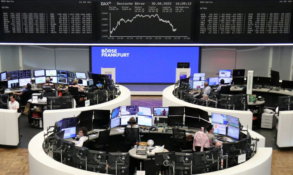 The German share price index DAX graph is pictured at the stock exchange in Frankfurt, Germany, August 30, 2022. REUTERS/Staff
