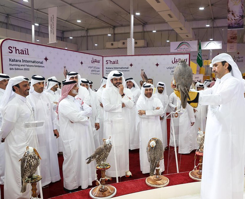 President of Qatar Olympic Committee H E Sheikh Joaan bin Hamad Al Thani; Katara General Manager Prof Dr. Khalid bin Ibrahim Al Sulaiti; and other officials on the opening day of S’hail in Katara, yesterday.