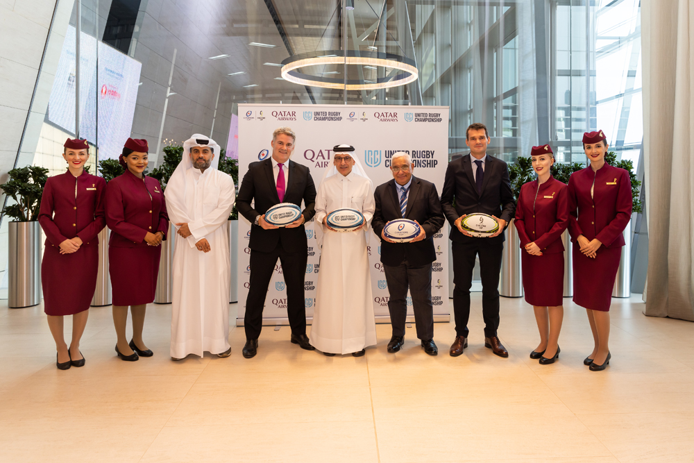 Qatar Airways Group Chief Executive H E Akbar Al Baker during the signing of agreements with representatives of three rugby organisations.