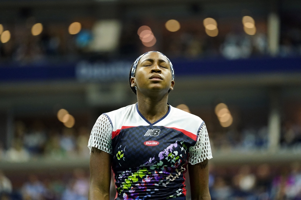 Coco Gauff of the United States reacts during her match against Caroline Garcia of France (not pictured) at USTA Billie Jean King Tennis Center. Danielle Parhizkaran-USA TODAY Sports