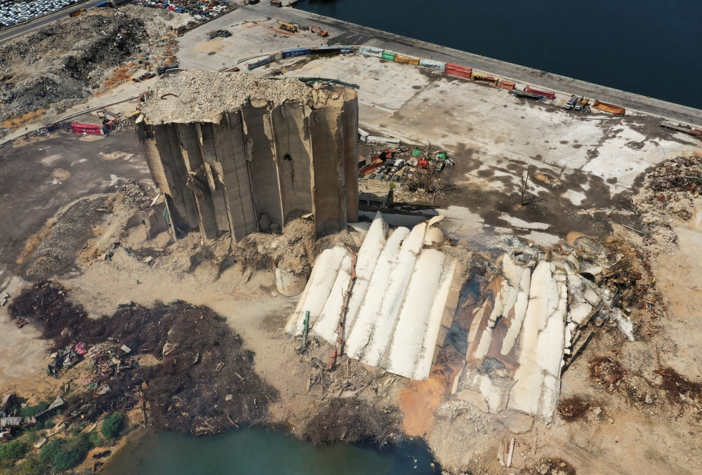 File photo: A view shows the collapsed northern section of the Beirut grain silos, damaged in the August 2020 port blast, in Beirut Lebanon August 23, 2022. Reuters/Issam Abdallah/File Photo