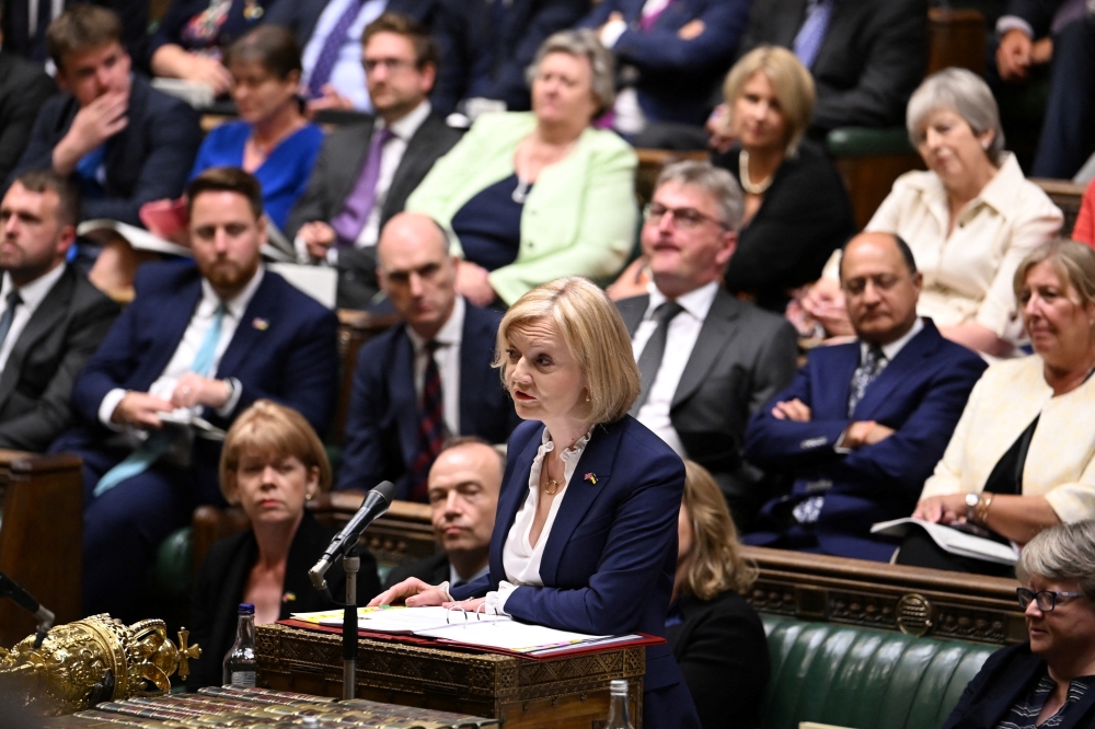 British Prime Minister Liz Truss attends her first Prime Minister's Questions at the House of Commons in London, Britain, on September 7, 2022.  UK Parliament/Jessica Taylor/Handout via REUTERS