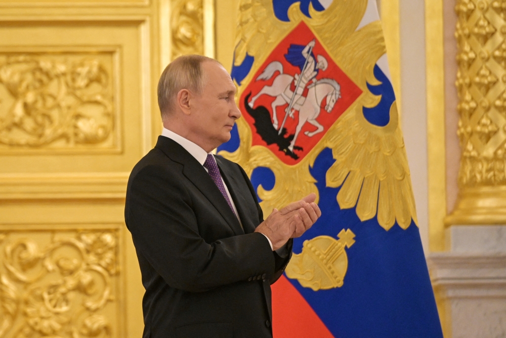 Russian President Vladimir Putin attends a ceremony marking the 100th anniversary of the State Sanitary and Epidemiological Service at the Kremlin in Moscow on September 14, 2022. Sputnik/Pavel Byrkin/Kremlin via REUTERS