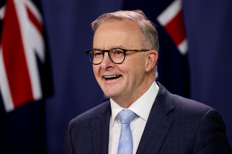 Australian Prime Minister Anthony Albanese addresses members of the media at the Commonwealth Parliamentary Offices in Sydney, Australia, on July 8, 2022.  REUTERS/Loren Elliott/File Photo