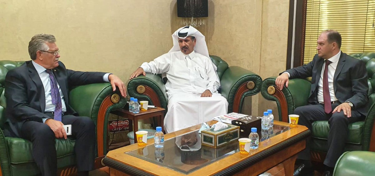 Ambassador of Moldova to Qatar H E Victor Tvircun, Qatar Chamber First Vice-Chairman Mohamed bin Towar Al Kuwari, and Mayor of Chisinau of the Republic of Moldova Ion Ceban during the meeting, recently.   