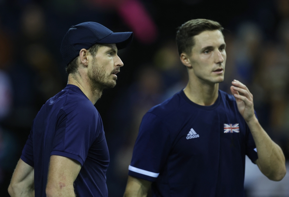 Britain's Andy Murray and Joe Salisbury during their match against Netherlands' Wesley Koolhof and Matwe Middelkoop Action Images via Reuters/Lee Smith