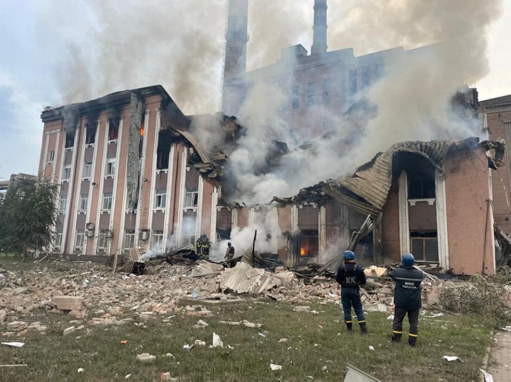 A view shows the Sloviansk Thermal Power Plant damaged by a Russian military strike, amid their attack on Ukraine, in the village of Mykolaivka, Donetsk region, Ukraine, in this handout picture released on September 18, 2022. Press service of the Donetsk Regional Military-Civil Administration/Handout via REUTERS