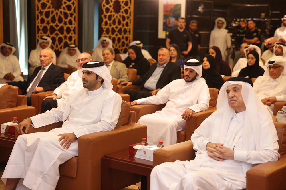 Minister of Culture H E Sheikh Abdulrahman bin Hamad Al Thani (first left) during the  launch of the book Jassim the Leader, Founder of Qatar at the ministry.