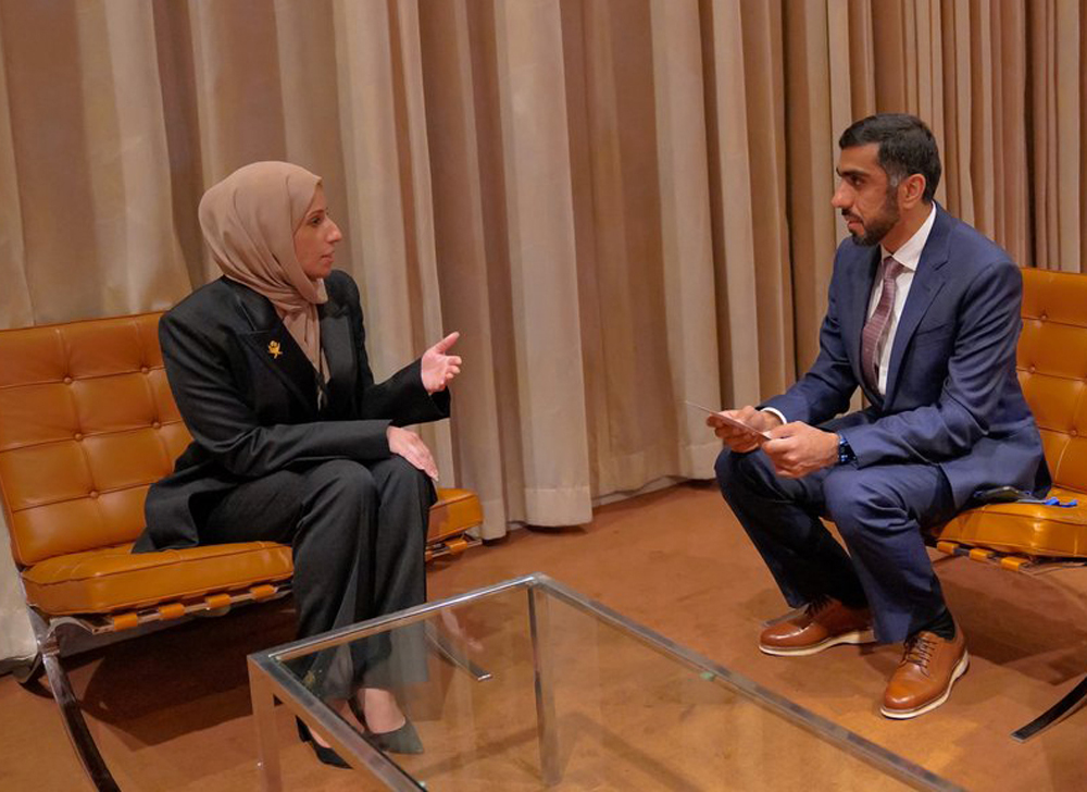 Minister of Education and Higher Education H E Buthaina bint Ali Al Jabr Al Nuaimi during an interview with Qatar News Agency.