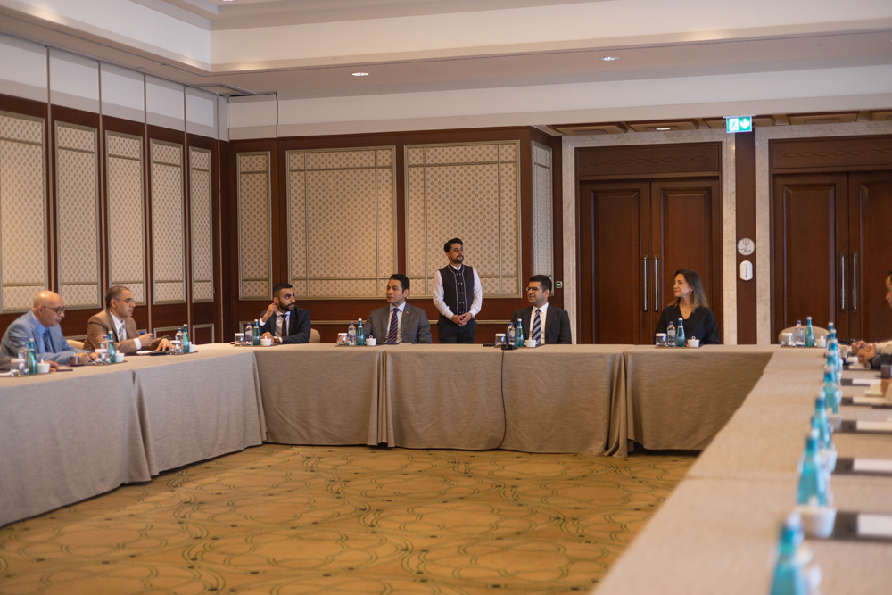 President of the Investment Office at the Presidency of Turkiye, Ahmet Burak Daglioglu (second right), with other officials addressing a press meet in Istanbul.

