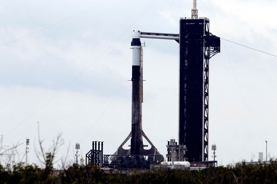 File Photo: A SpaceX Falcon 9 with the Crew Dragon capsule stands on Pad-39A in preparation for the first private astronaut mission to the International Space Station, from NASA's Kennedy Space Center in Cape Canaveral, Florida, US, on April 7, 2022. (REUTERS/Thom Baur)