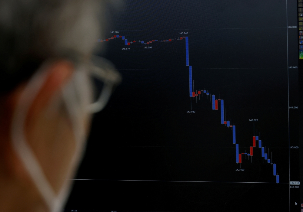 File photo: A staff member of the foreign exchange trading company Gaitame.com watches a monitor displaying a graph of the Japanese yen exchange rate against the US dollar at its dealing room in Tokyo, Japan September 22, 2022. Reuters/Kim Kyung-Hoon/File Photo