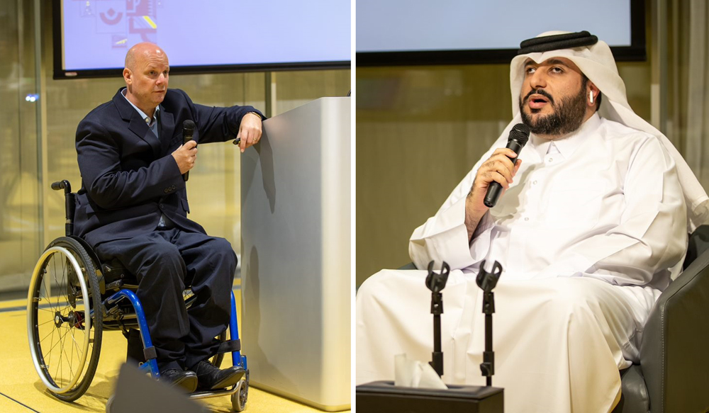 Mark Dyer (left) and Faisal Muhammad Al Kooheji addressing the gathering.