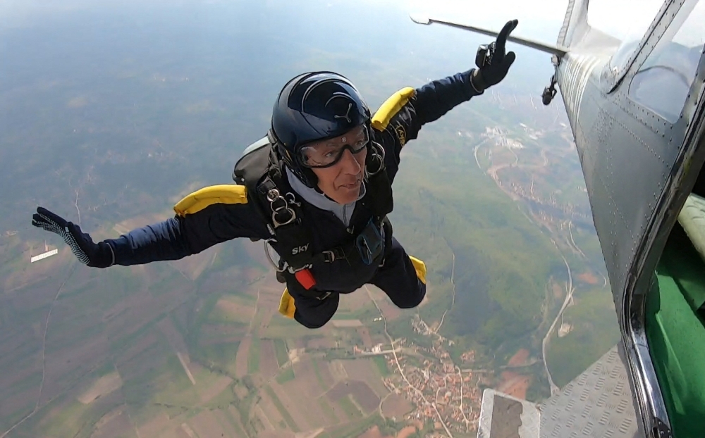 Ibrahim Kalesic, a parachuter, jumps from an airplane during a competition in Paracin, Serbia April 20, 2019. REUTERS/Ibrahim Kalesic