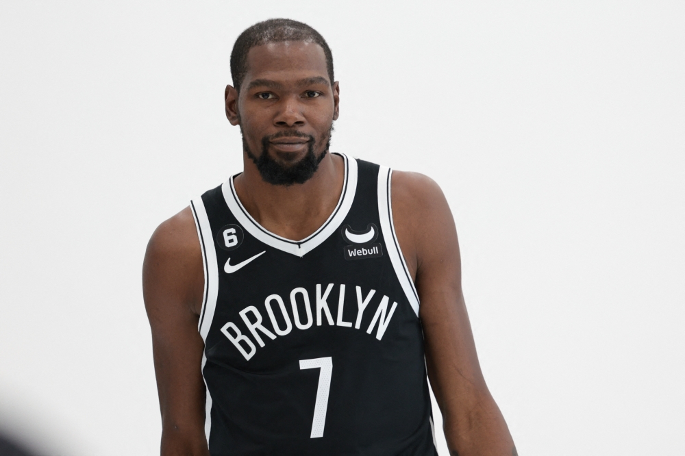 Brooklyn Nets forward Kevin Durant poses for a photo during media day at HSS Training Center in Brooklyn, NY, US, on September 26, 2022. (Vincent Carchietta-USA TODAY Sports via Reuters)