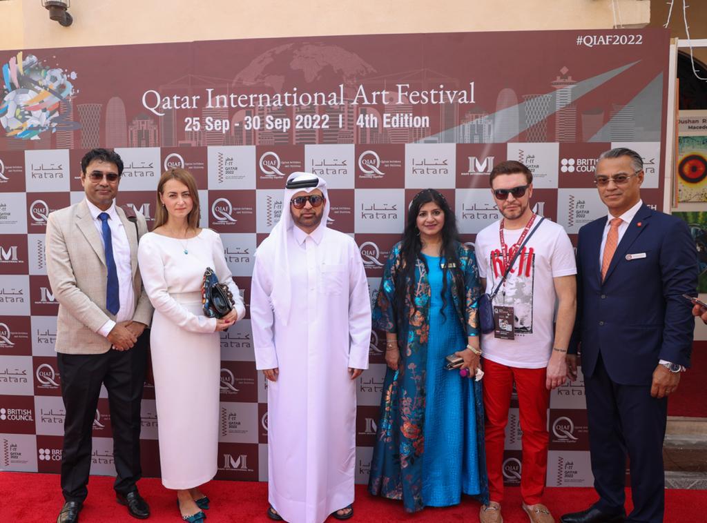 Katara General Manager Prof Dr. Khalid bin Ibrahim Al Sulaiti (third left) and MAPS International President and QIAF Head, Rashmi Agarwal (third right) along with other officials during the inauguration of the 4th Qatar International Arts Festival.