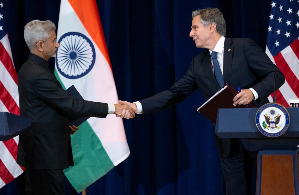 US Secretary of State Antony Blinken and India's Foreign Minister Subrahmanyam Jaishankar during a news conference at the State Department in Washington, US, on September 27, 2022. (Saul Loeb/Pool via REUTERS)