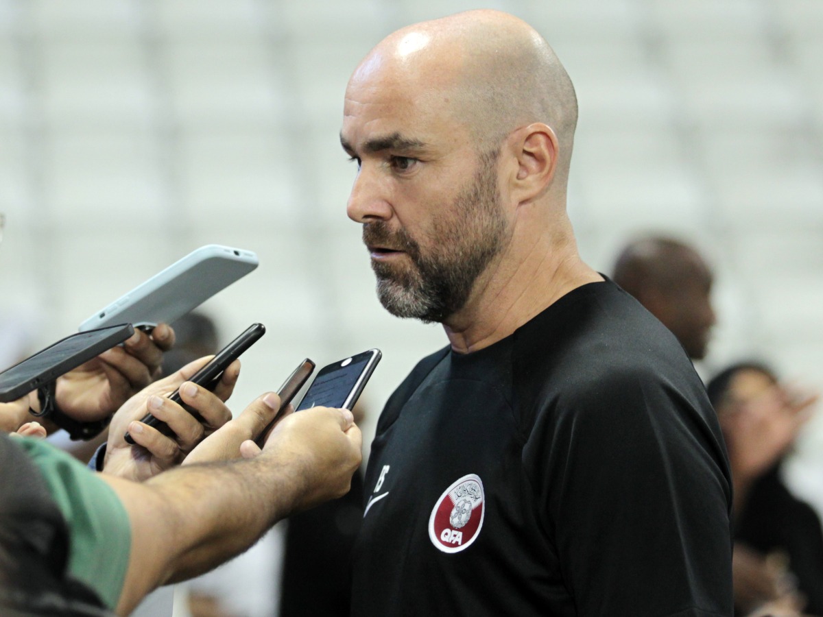 Qatar coach Felix Sanchez during Al Annabi's open training session at the Jassim Bin Hamad Stadium, yesterday.  Pictures: Salim Matramkot/The Peninsula