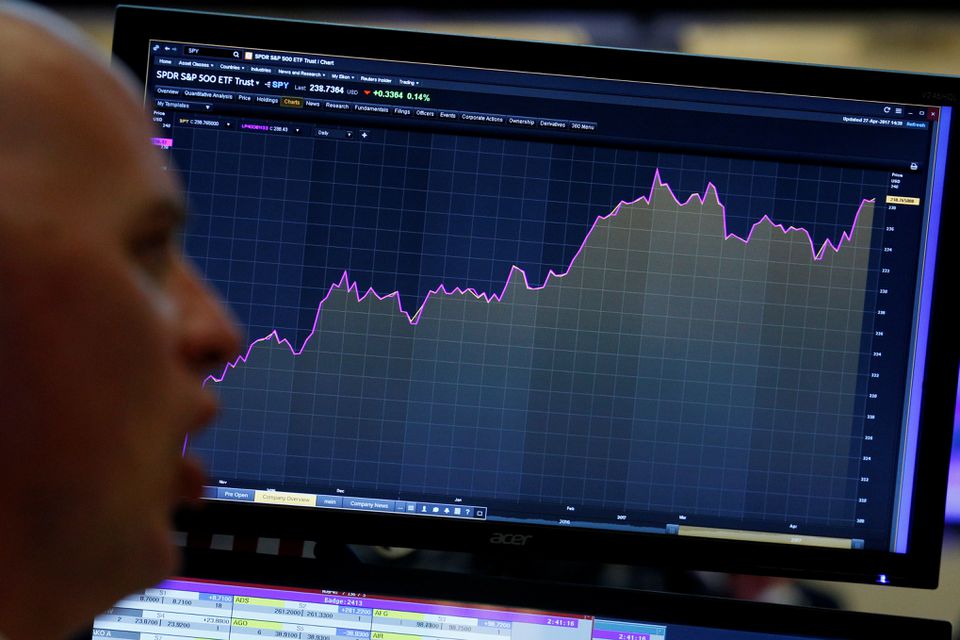 A trader looks at a screen that charts the S&P 500 on the floor of the New York Stock Exchange (NYSE) in New York, US, on April 27, 2017. File Photo / Reuters 