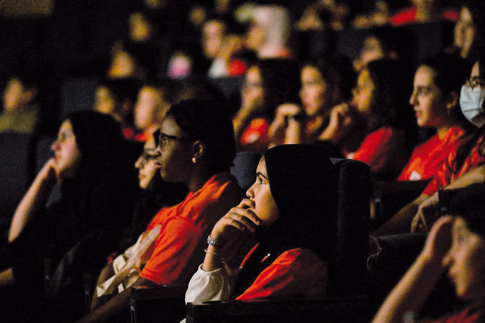 A movie screening for Mohaq jurors during Ajyal 2022.