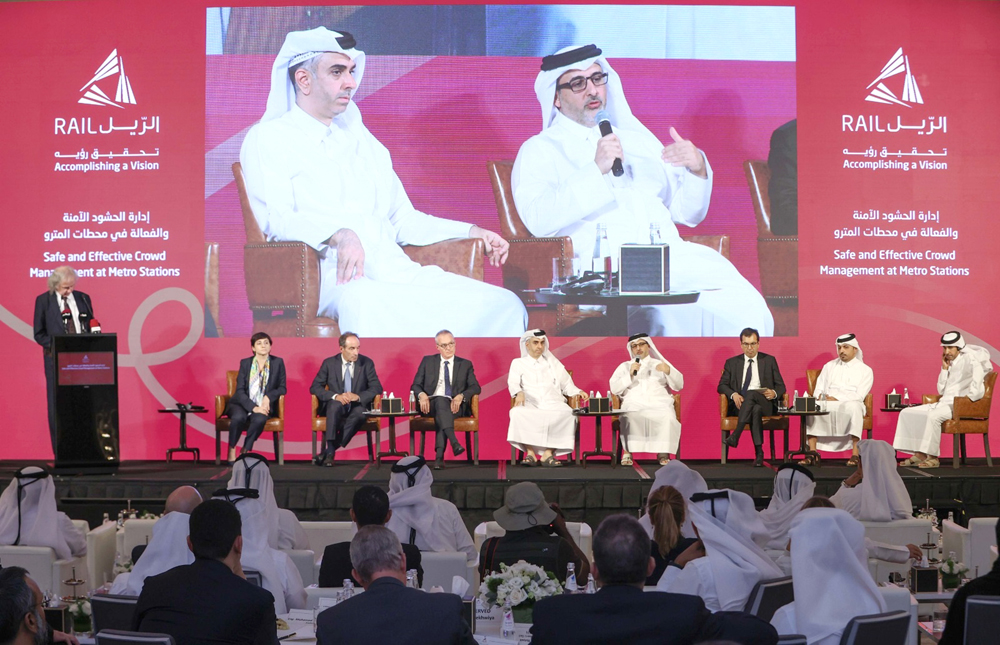 H E Dr. Abdulla bin Abdulaziz bin Turki Al Subaie, Minister of Municipality and CEO of Qatar Rail speaking at a town hall meeting organised by Qatar Rail in Doha recently. 