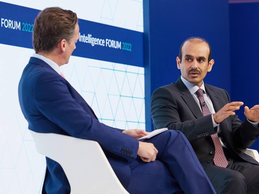 Minister of State for Energy Affairs and President and CEO of QatarEnergy, H E Eng. Saad bin Sherida Al Kaabi, during the panel discussion at the Energy Intelligence Forum in London on October 6, 2022.