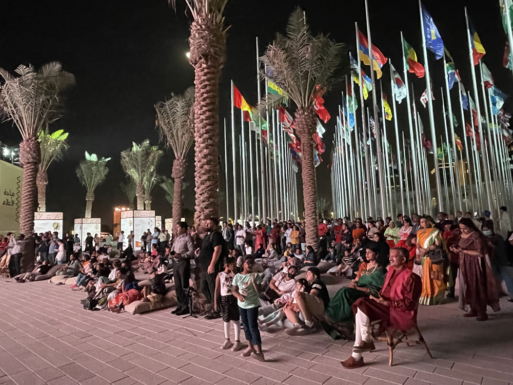 Ambassador of India H E Dr. Deepak Mittal and community members attend a performance at the Flag Plaza near Doha Corniche yesterday. 