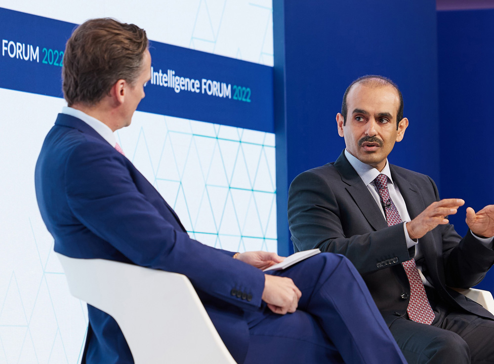 Minister of State for Energy Affairs, President and CEO of QatarEnergy H E Saad Sherida Al Kaabi during the Energy Intelligence Forum’s Energy Executive of the Year Leadership Dialogue in London.