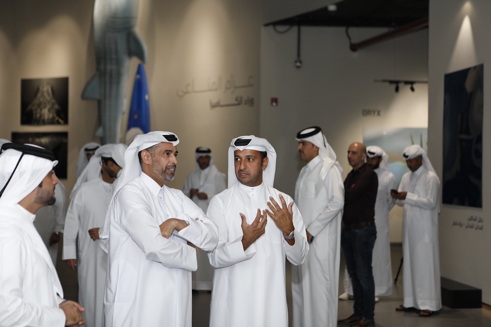 Minister of Environment and Climate Change H E Sheikh Dr. Faleh bin Nasser bin Ahmed bin Ali Al Thani at the opening of the exhibition at Eiwan Al Gassar Gallery.