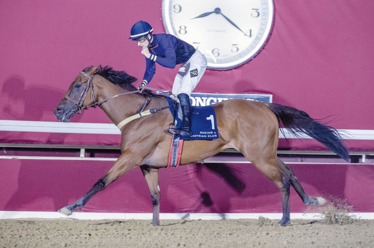 Jockey Lukas Delozier guides Angelic Queen to Al Ghariya Cup victory at the Al Rayyan Racecourse yesterday. PICTURES: Juhaim/QREC