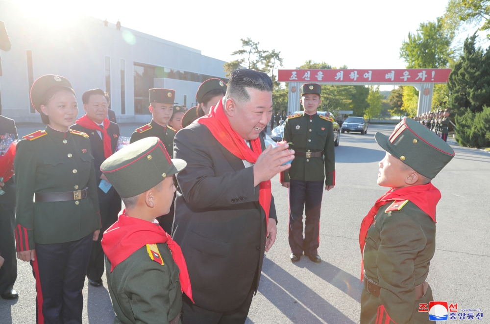 North Korea's leader Kim Jong Un attends the 75th Founding Anniversaries of Mangyongdae and Kang Pan Sok Revolutionary Schools Marked with Grand Ceremony, in in Pyongyang, North Korea, in this undated photo released on October 12, 2022 by North Korea's Korean Central News Agency (KCNA). KCNA via REUTERS