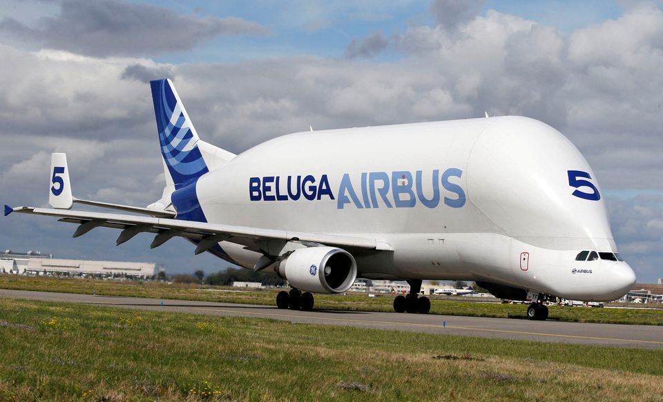 A Beluga transport plane belonging to Airbus is pictured in Colomiers near Toulouse, France, on September 26, 2017.  File Photo / Reuters
