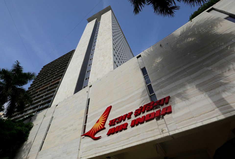 The Air India logo is seen on the facade of its office building in Mumbai, India, on July 7, 2017.   File Photo / Reuters