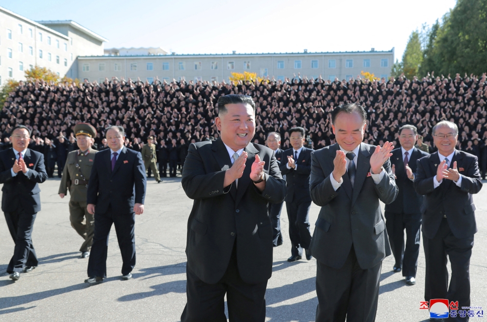 North Korean leader Kim Jong-un reacts during a visit to the Central Officers School of the ruling Workers' Party in Pyongyang, North Korea, in this undated photo released on October 18, 2022 by North Korea's Korean Central News Agency (KCNA). KCNA via REUTERS