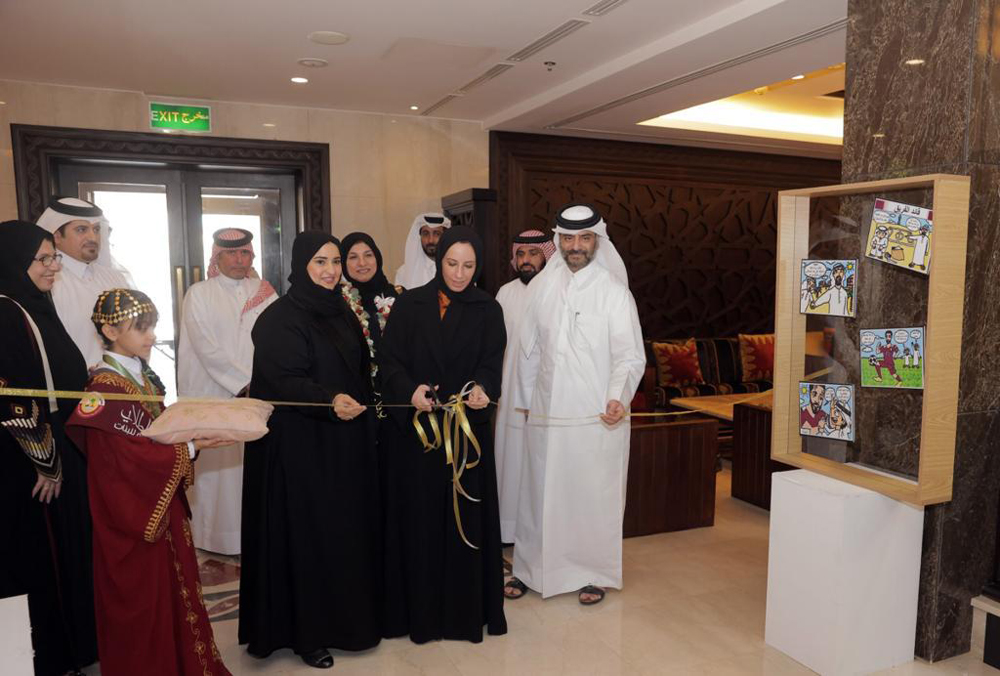 Minister of Education and Higher Education H E Buthaina bint Ali Al Jabr Al Nuaimi inaugurating the fifth edition of the exhibition for the creators of visual arts at the Abdulaziz Nasser Theatre in Souq Waqif.