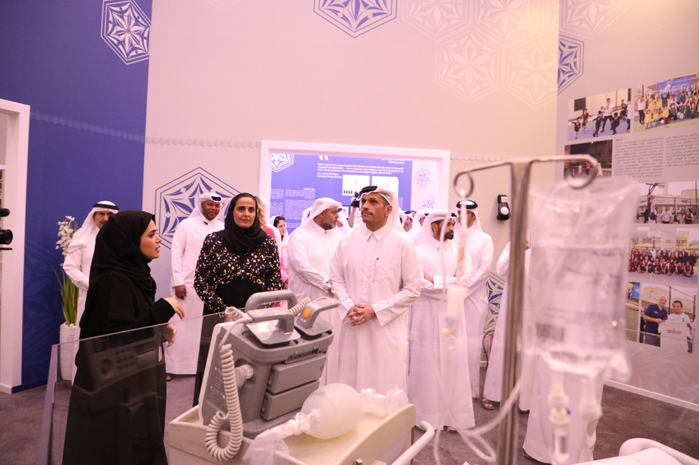 Deputy Prime Minister and Minister of Foreign Affairs H E Sheikh Mohammed bin Abdulrahman Al Thani and Chairperson of Qatar Museums H E Sheikha Al Mayassa bint Hamad Al Thani during the unveiling of the exhibition.