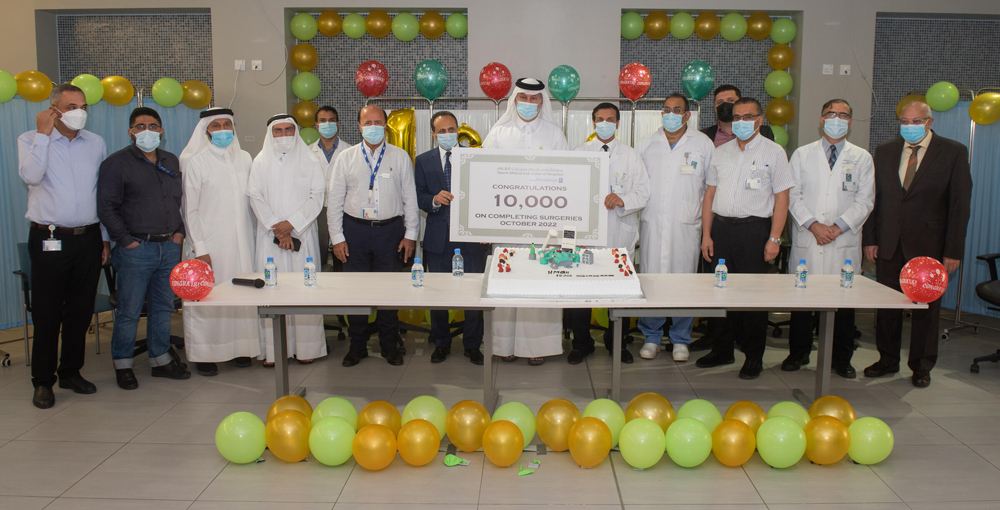 HMC’s Hazam Mebaireek General Hospital officials and medical staff announcing they have successfully performed 10,000 surgeries in two years.