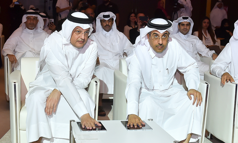 Minister of Labour H E Dr. Ali bin Smaikh Al Marri and Minister of Communications and Information Technology H E Mohammed bin Ali Al Mannai inaugurating cloud computing process. PIC Abdul Basit  