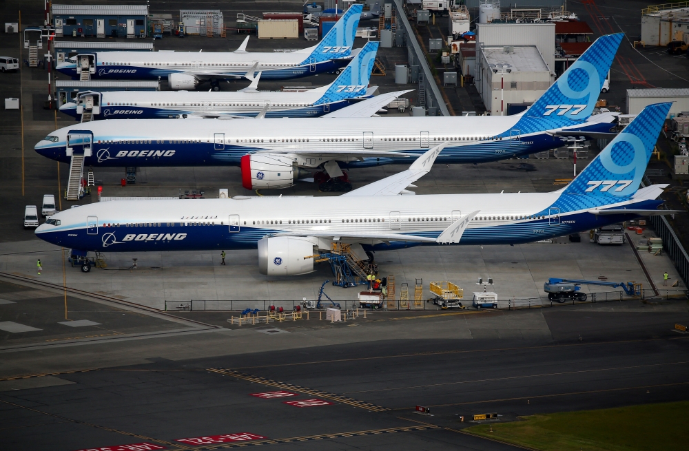 Boeing 777X and Boeing 737 MAX 10 airplanes are seen parked in an aerial view at King County International Airport-Boeing Field in Seattle, Washington, US, on June 1, 2022. File Photo / Reuters