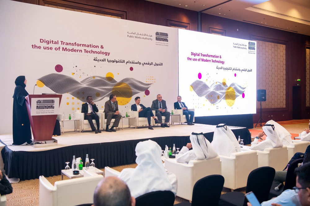 Officials, experts and business representatives at the Ashghal seminar.