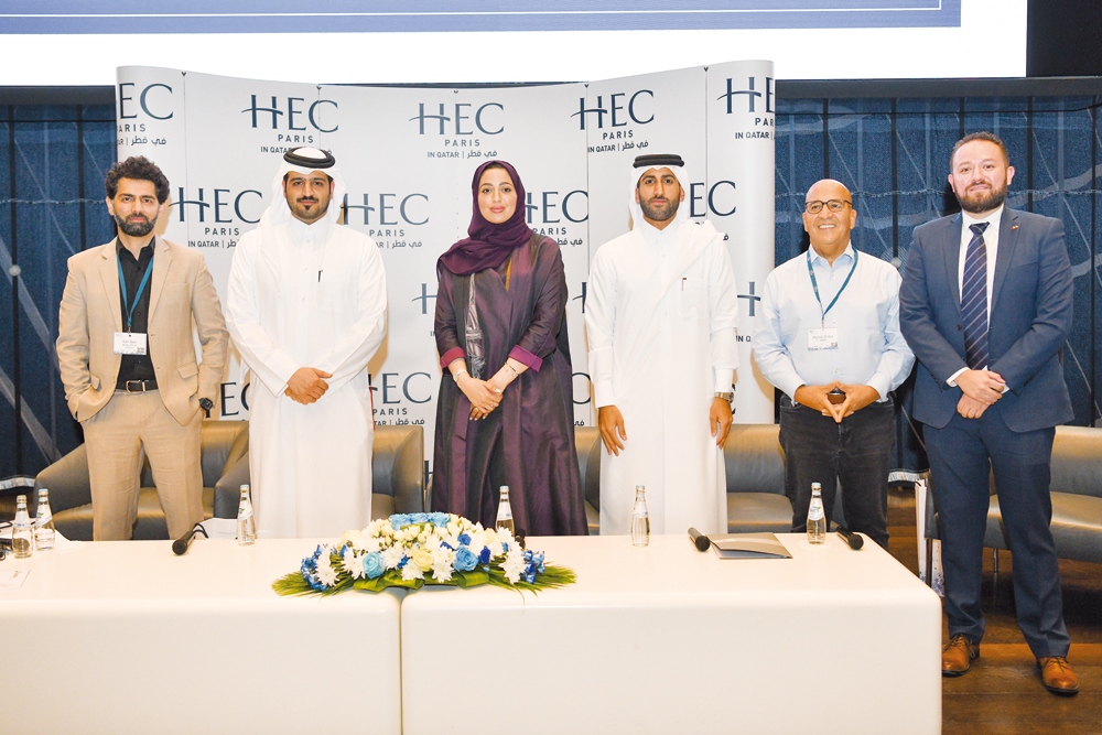 Dr. Allan Villegas-Mateos (first right) with panellists at the launch of the report at Qatar National Library. 