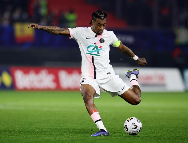 Paris St Germain's Presnel Kimpembe in action during the Coupe de la France match against SC Feignies at Stade du Hainaut, Valenciennes, France, on December 19, 2021.  File Photo / Reuters
