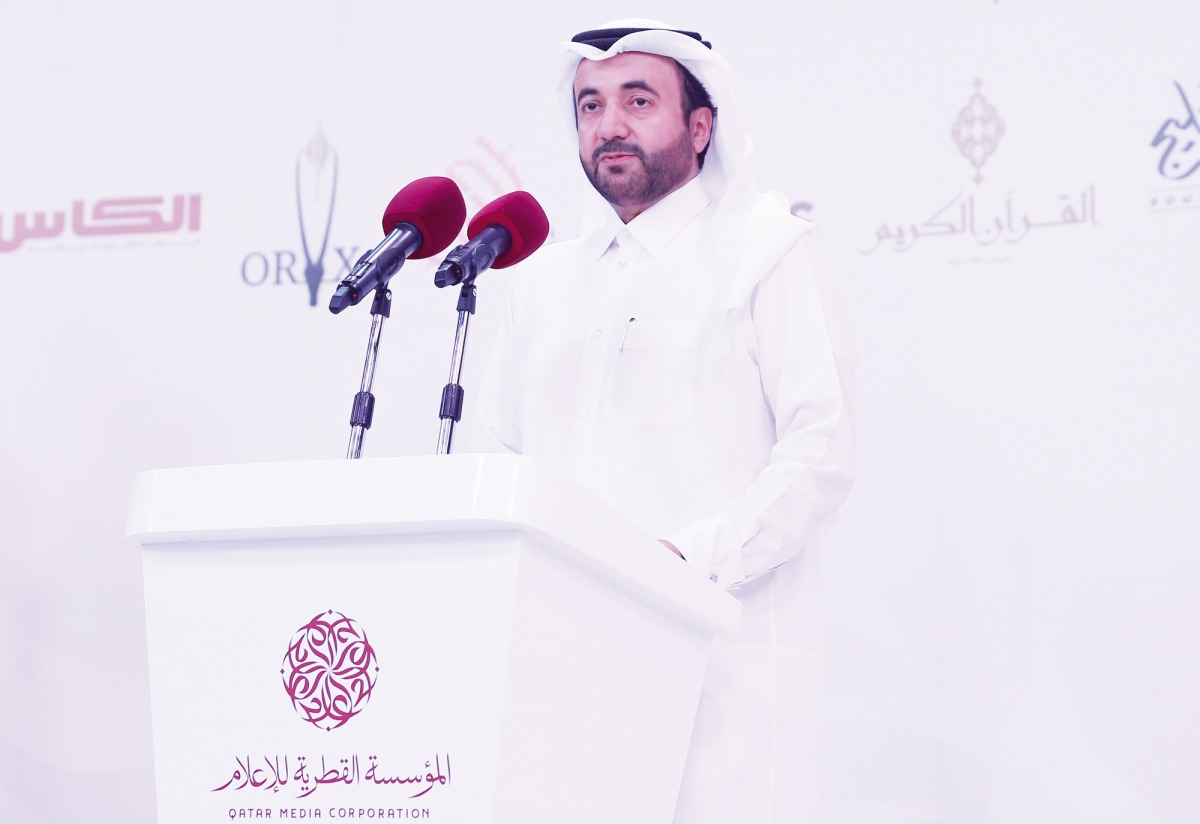 Qatar Media Corporation CEO H E Sheikh Abdulaziz bin Thani Al Thani addressing the press conference. Pic: Salim Matramkot / The Peninsula 