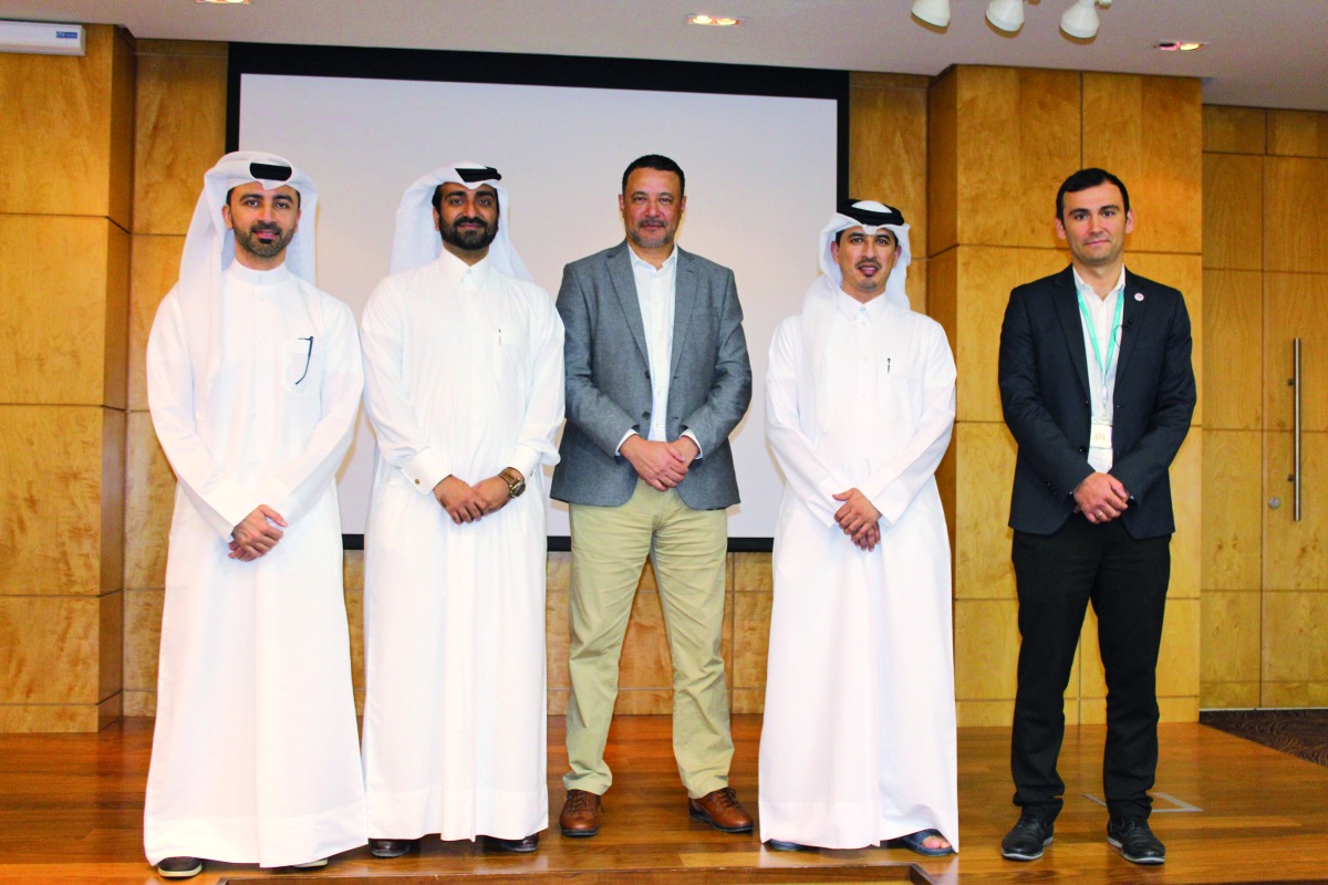 L-R: Essa Mohammed Al Jamali, QSTP Relationship Manager; Yousef Al Jaber, Vice-President of Innovation & Change Management, TotalEnergies E&P Qatar; Dr. Radhouan Ben Hamadou, Qatar University (speaker); Ahmed Al Enazi, QSTP Planning & Strategic Initiative Director; and Dr. Alexei Godina, TotalEnergies Qatar.