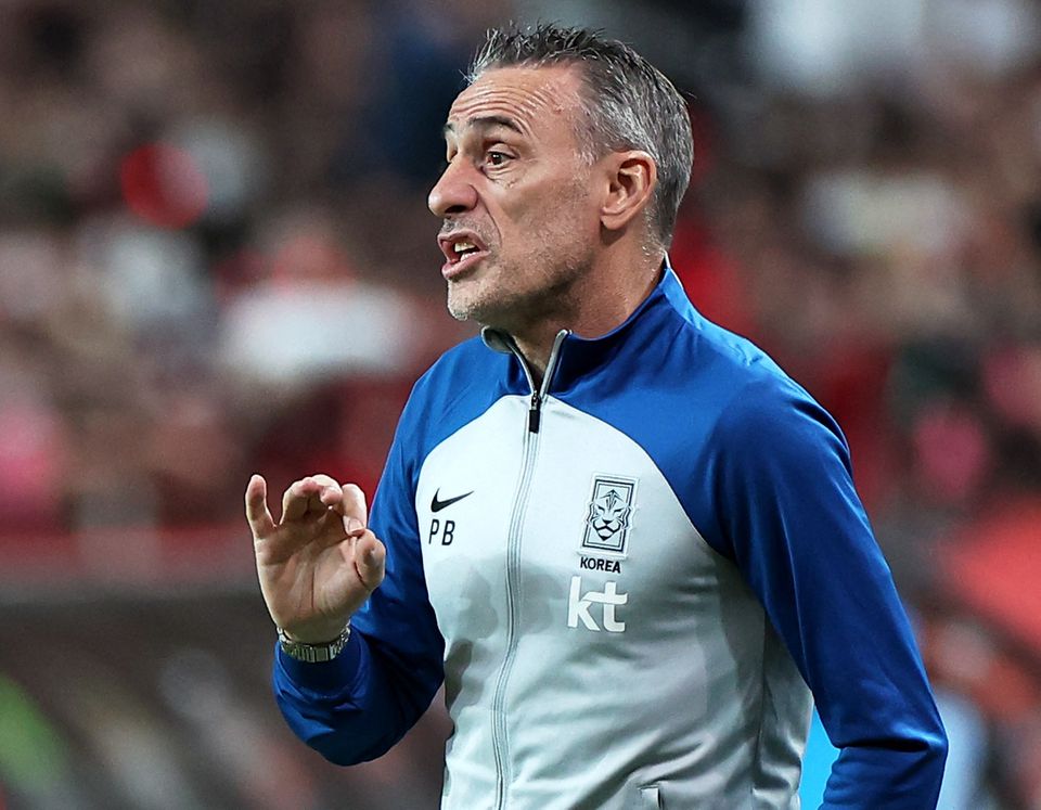 South Korea coach Paulo Bento in action during the international friendly against Cameroon at the Seoul World Cup Stadium, in Seoul, South Korea, on September 27, 2022. File Photo / Reuters
